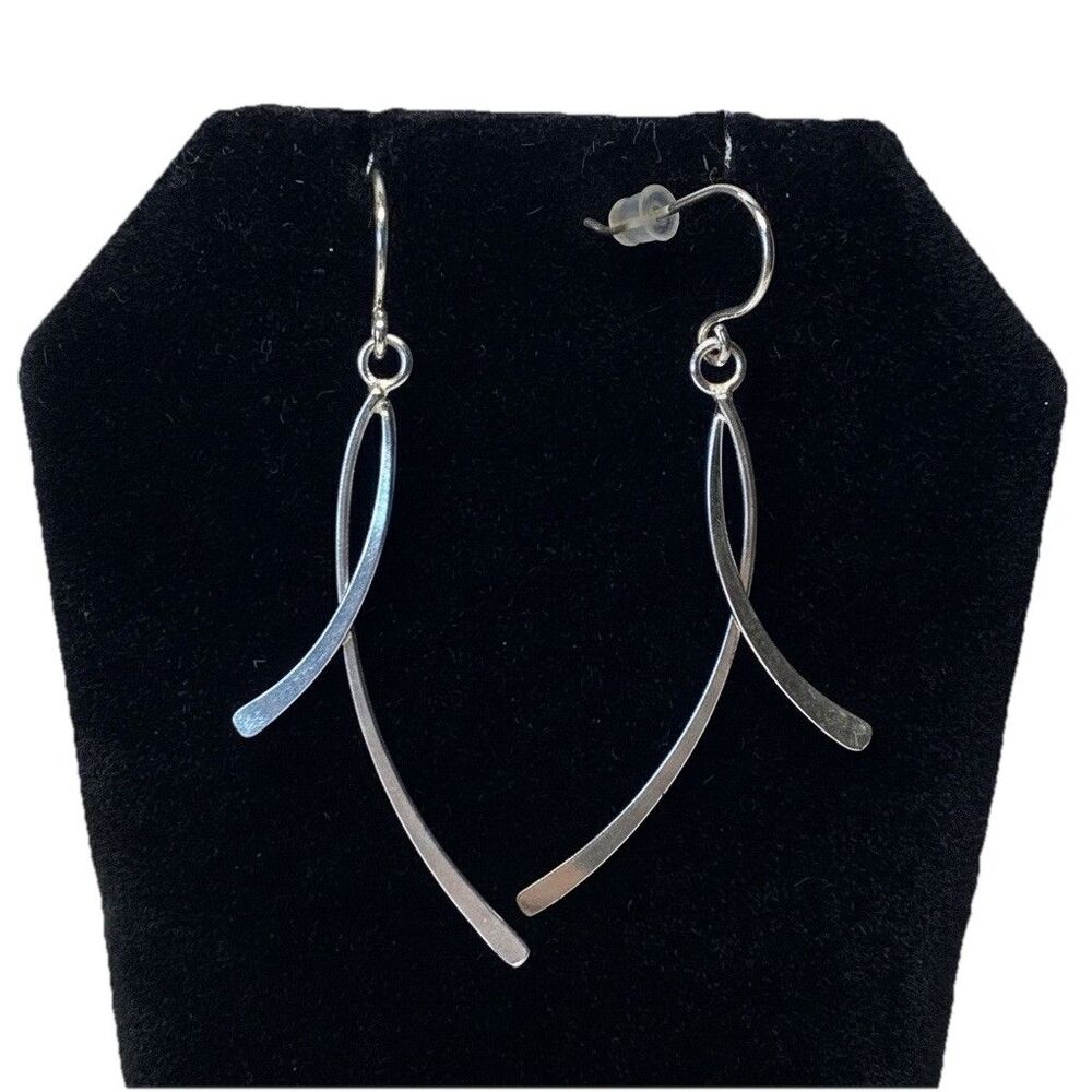 Vintage Sterling Silver 925 Wavy Ribbon Dangle Earrings JCPenney LI